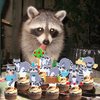 48Pcs Raccoon Theme Cupcake Toppers Woodland Animal Birthday Party Decorations Cartoon Raccoon Cake Topper Decorations for Woodland Theme Baby Shower Forest Animal Party Supplies