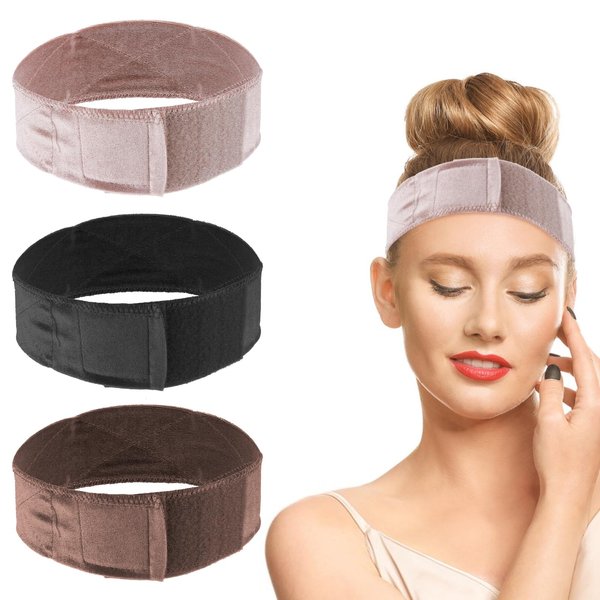 AHQiZFX 3 Pieces Wig Grip for Female, Adjustable Wig Grip Headband Wig Grip Bands for Keeping Wigs in Place Wig Grip Cap, Wig Accessory for Women Wigs Gripper No Slip Velvet Wig Head Grip Band Beige