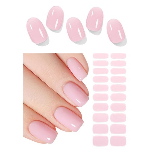 Semi Cured Gel Nail Strips | Jelly Baby Pink 20pcs Semi Cured Gel Nails Sticker | Gel Nail Wraps UV for Home Nails DIY