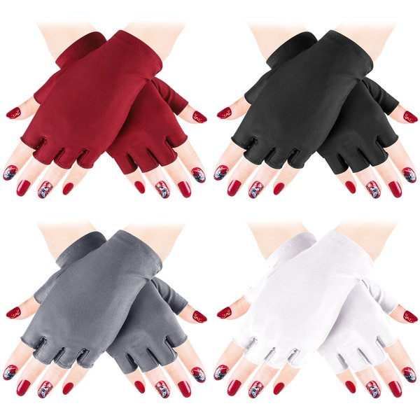 Pimoys 4 Pairs Anti UV Gloves for Nail Lamp Light Manicure Gloves UV Light for Gel Nails, Hand UV Protection Fingerless Gloves for Nail UV lamp