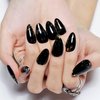 GLAMERMAID Black Press on Nails Medium Almond- Handmade Jelly Gel Gold Foil Flakes Short Pointed Fake Nails, Glossy Gel Metal Stiletto Stick Glue on Nails, Reusable Acrylic False Nail Kits for Women