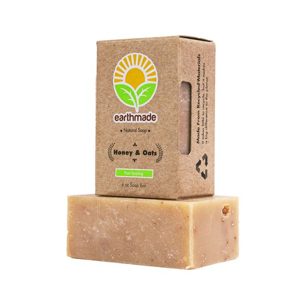 Earthmade Honey and Oats Handmade Bar Soap|Natural Body Cleanser Bar|Contains Aloe Vera & Canola Oil| For Body and Face for Women and Men| Removes Tanning|No Chemicals| No Preservatives| No Plastic| SLS Free & Cruelty Free (1 Bar Soap, 6 Oz)