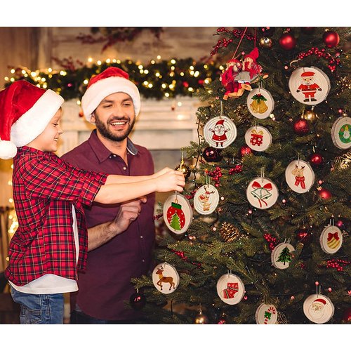 Artmag Natural Wood Slices 30pcs 2.4"-2.8" Unfinished DIY Crafts Predrilled with Hole Round Wooden Circles for Arts Rustic Wood Slices Christmas Ornaments Decor