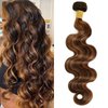 MOMOSHERO Brown Highlight Body Wave Bundles Human Hair, 10A Soft and Glossy Blonde Balayage Ombre One Bundle Human Hair 100% Remy Hair Single Ombre Human Hair Bundle #1b/30 Piano Color Dark Root 22 In