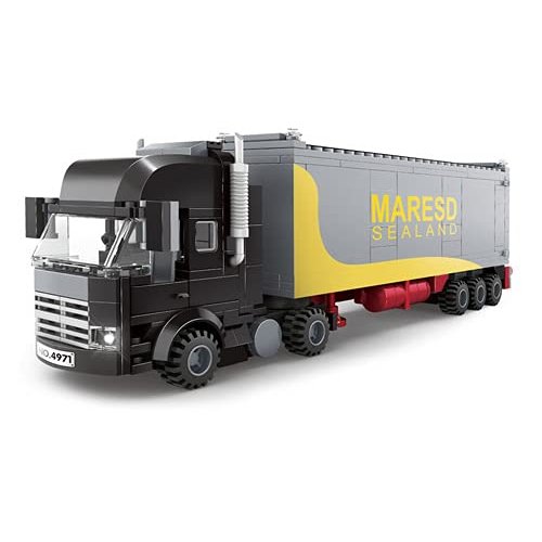 General Jim's Black Semi Truck Building Blocks Set – 231mm Highly Detailed Model - Realistic Black Cab, Gray and Yellow Trailer, Mirrors, Exhaust Stack – Perfect for Hobbyists & Train Garden Displays