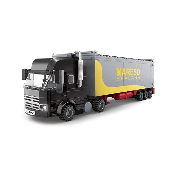 General Jim's Black Semi Truck Building Blocks Set – 231mm Highly Detailed Model - Realistic Black Cab, Gray and Yellow Trailer, Mirrors, Exhaust Stack – Perfect for Hobbyists & Train Garden Displays