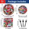 96Pcs International World Flags Party Supplies Country Flag Paper Plates Napkins Travel Trip Around the Globe Party Decorations World Flag Dinnerware Party Favor for Birthday Party Tableware Serves 24
