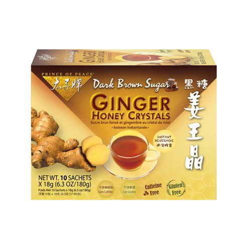 Prince of Peace Instant Dark Brown Sugar Ginger Honey Crystals, 10 Sachets – Instant Hot or Cold Beverage – Easy to Brew Ginger and Honey Crystals
