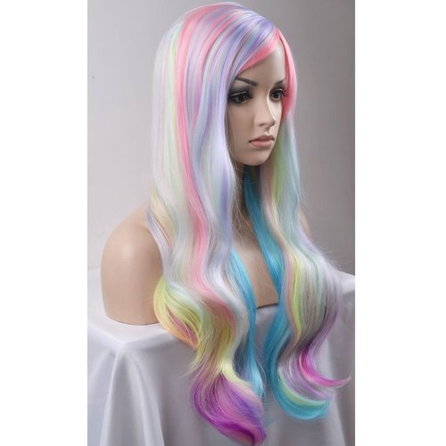 BERON 27 Inches Long Curly Mixed Color Charming Soft Full Wig with Bangs Wig Cap Included