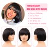 Short Black Human Hair Bob Wigs With Bangs 10 Inch Light Yaki Straight Realistic Scalp Glueless Non Lace Front Wig For Women Blunt Cut Bob Wigs 180% Density (NATURAL BLACK, 8INCH)