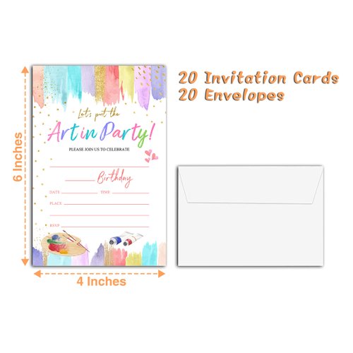 YQV Art Birthday Party Invitations, 20-Count Painting Birthday Party Invites With Envelopes-HBYQK-B56