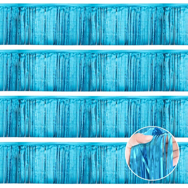 YUKL Light Blue Streamers Party Decorations Blue Tinsel Fringe Backdrop 4Pack 12FT Parade Float Decorations for Trailer Blue Table Skirt Blue Streamers Garland for Blue Baby Shower Decorations