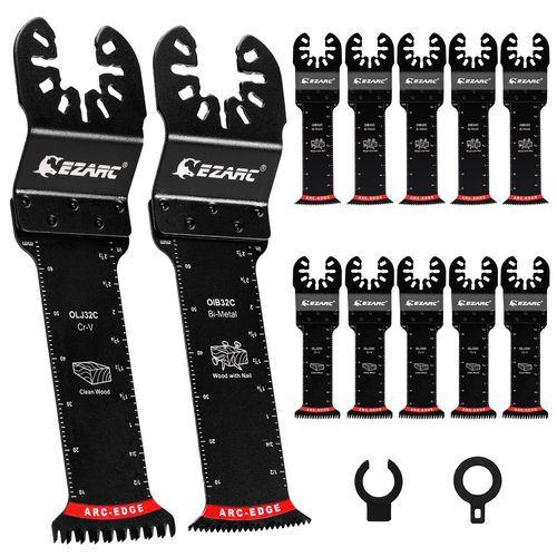 EZARC Oscillating Saw Blades - 10 PCS Extra-Long Reach Arc Edge Multitool with Japanese Teeth, CRV and Bi-Metal Clean Cut for Wood Metal, Universal Quick Release Tool Kits