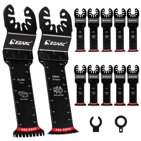 EZARC Oscillating Saw Blades - 10 PCS Extra-Long Reach Arc Edge Multitool with Japanese Teeth, CRV and Bi-Metal Clean Cut for Wood Metal, Universal Quick Release Tool Kits