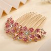 Aimimier Crystal Inlaid French Flower Hair Comb Sparkly Rhinestone Gem Side Combs Long Teeth Hair Pins Styling Hair Accessories for Women Girls(Pink)