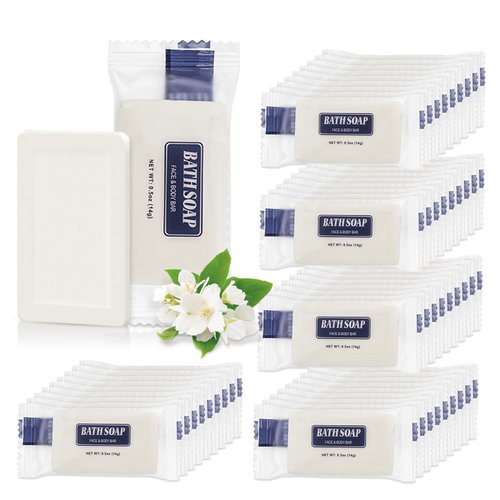 SLequipo Bulk Bar Soap, 50 Pack Mini Soap Bars Bulk Individually Wrapped, 0.5 oz Travel Soap Small Hotel Soaps Travel Size Toiletries for Hotel Bathroom