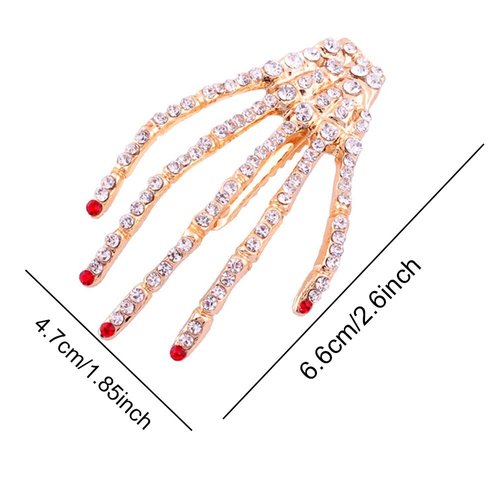 Luckycivia 6 Pcs Halloween Rhinestone Bone Shape Hair Clips, Skeleton Claws Barrette, Alloy Hairpins, Zombie Punk Rock Horror Hair Accessories for Women Girls