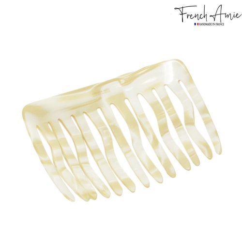 French Amie Fab 13 Teeth Medium 3 1/2" Handmade Celluloid Side Hair Comb Flexible Durable Hair Comb Strong Hold Hair Comb for Women No Slip Styling Girls Hair Accessories, Made in France (Cream Ivory)