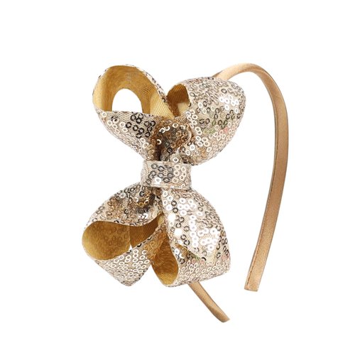 Amybasic Sparkly Sequin Hair Bow Headbands - Boutique Ribbon Bows for Girls, Kids, and Women (Gold)