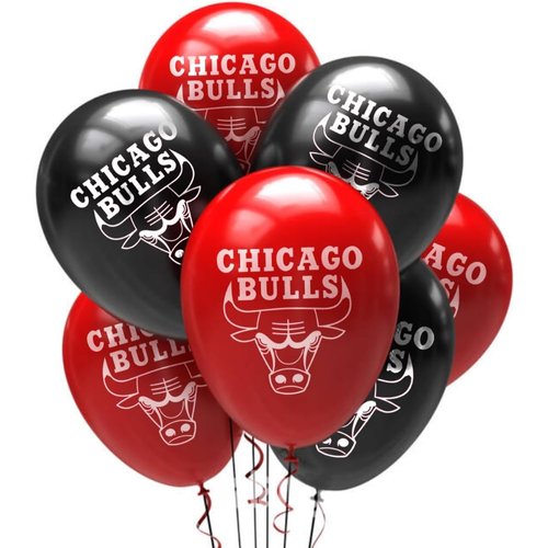 NBA Chicago Bulls Black and Red Latex Balloons - 12'' (Pack Of 6) - Perfect Basketball Party Decorations For Fans And Events