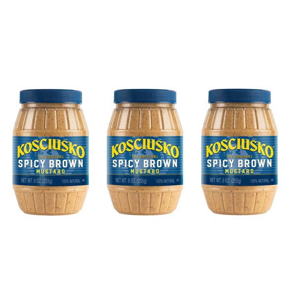 Plochman's Kosciusko The Original Spicy Brown Mustard, Bold and Zesty Flavor, 9 Ounce Jar, 3-Pack