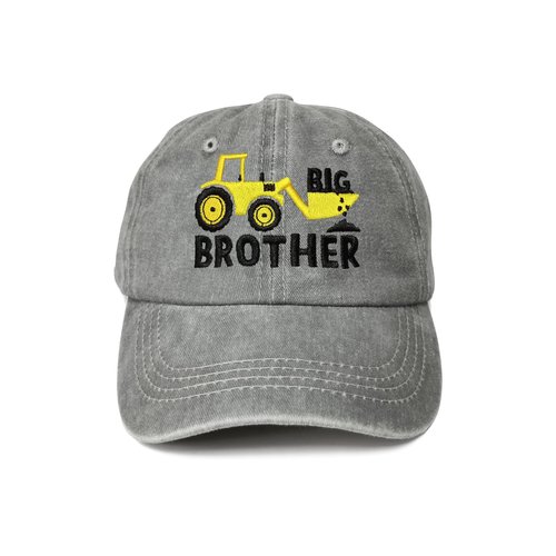 Enodtter Big Brother Gifts for Toddler Boy, Big Bro Hat with Embroidered Excavator, Washed Gray Baseball Cap for Child Youth