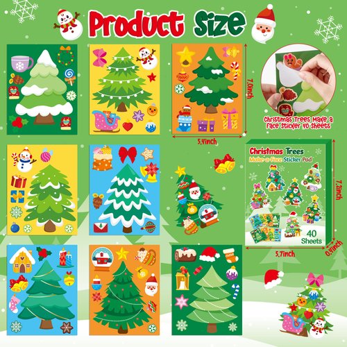 B1ykin Christmas Make a Face Sticker Sheets - Make Your Own Christmas Stickers Games, Winter Christmas Party Game Stickers Art Craft for Girls Boys Kids Birthday Party Favor Supplies (Christmas Tree)