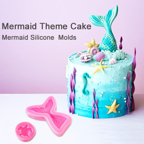 Mermaid Molds Silicone Mermaid Fondant molds Marine Theme Chocolate Polymer Clay Candy Soap Molds Mermaid Tail Seashell Coral Turtle Starfish Seahorse for Homemade Baking DIY