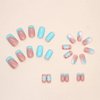 French Tip Press on Nails Blue Fake Nails Square False Nails with Rhinestone Designs Butterfly Artificial Nails Spring Summer Acrylic Nails Medium Stick on Nails Cute Glue on Nails for Women Manicure