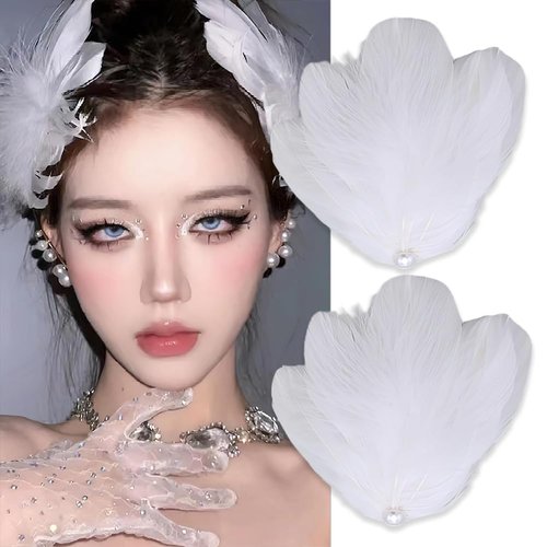 4 Pack Feather Hair Clips for Women, Ballet Style Pearl Swan Fly-Wing Hair Barrettes Accessory Hairpins Headpiece Hair Piece for Cosplay Show Dancing Party Halloween Costume Stage Performance