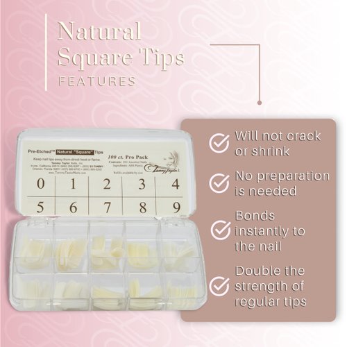 Tammy Taylor Natural Square Nail Tip Extensions | Full Coverage, Natural Lightweight, Long Lasting, Salon Grade Professional Pre Etched Acrylic Nail Tips | Well-Less Fake Nails, 20 count