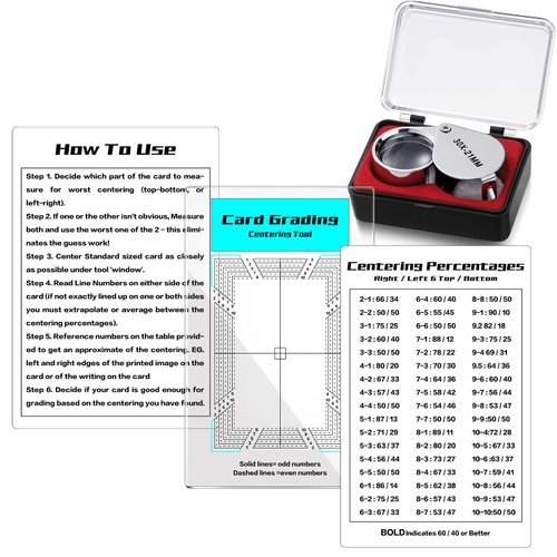 Sintuff 4 Pcs Card Grading Centering Tool Set with 30X Magnifying Tool Card Centering Grading Tool Includes Centering Guide and Card Centering Tool Graded Card Submissions Card Center Tool