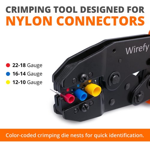 Wirefy Crimping Tool For Insulated Electrical Connectors - Ratcheting Wire Crimper - Crimping Pliers - Ratchet Terminal Crimper - Wire Crimp Tool 22-10 AWG