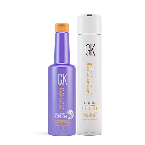 GK HAIR Global Keratin Moisturizing Conditioner and Silver Bombshell Purple Shampoo Set for Blonde & Gray Hair – Hydrating, Color-Protecting Formula for Damaged, Frizz Control & Damage Repair