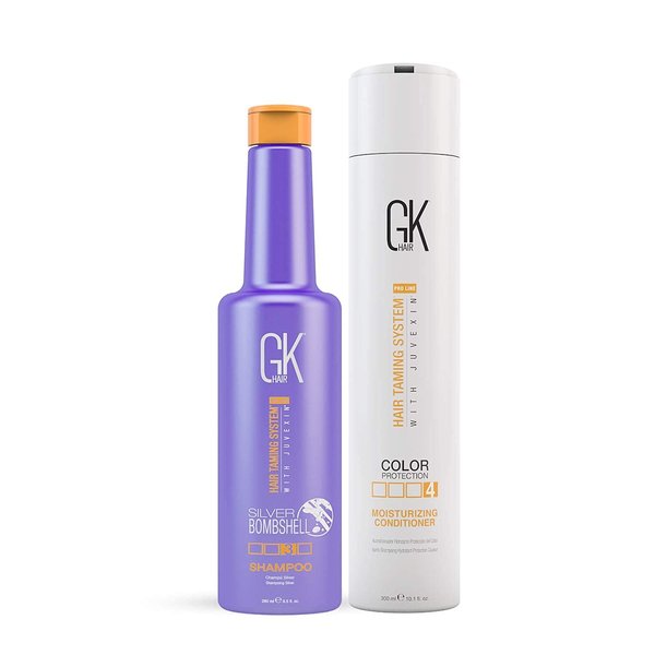 GK HAIR Global Keratin Moisturizing Conditioner and Silver Bombshell Purple Shampoo Set for Blonde & Gray Hair – Hydrating, Color-Protecting Formula for Damaged, Frizz Control & Damage Repair