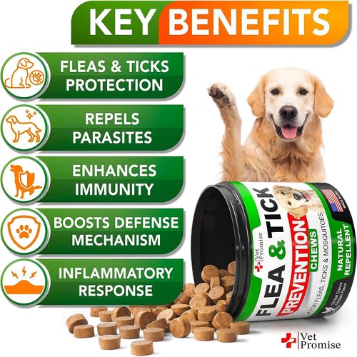 Flea and Tick Prevention for Dogs Chews - Natural Dog Flea and & Tick Control - Advanced Oral Pills Supplement Treatment for All Breeds & Size - Vet Formulated - Soft Chewables - Made in USA