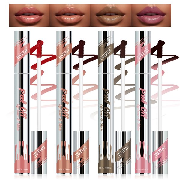 DAGEDA 4 Colors Peel Off Lip Liner, Peel Off Lip Stain Set Tattoo Lip Liner with Tweezer,Waterproof, Long Lasting Lip Stain, Highly Pigmented Matte Finish Lip Tint Stain