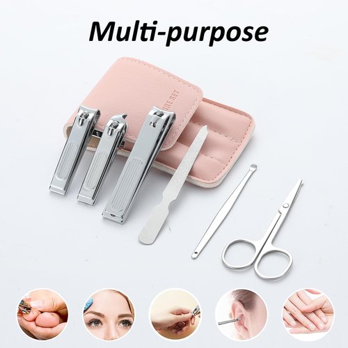 Nail Clipper Set Gifts for Women, 6 Pcs Case Fingernail Clipper Christmas Stocking Stuffers for Adults (Pink)