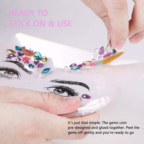 URAQT Face Gems Glitter, 6 Pcs Rhinestone Face Glitter, Crystals Face Stickers for Eyes, Self-Adhesive Body Temporary Tattoos for Party, Rave Festival Birthday Party Makeup