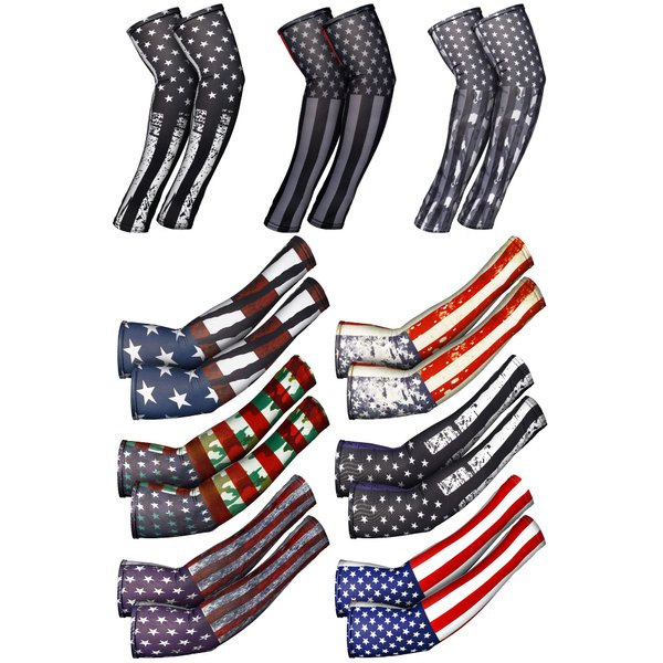 9 Pairs American Independence Arm Sleeves USA Flag Cooling Arm Covers Sun Protection Arm Guards Unisex Sports Basketball Cycling American Fourth of July Ice Silk UV Protection Sleeves