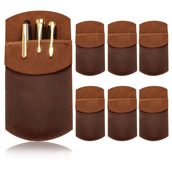 Odowalker 6PCS Leather Pocket Protector Durable Pencil Pouch Handmade Pen Holder for Shirt Pockets, Lab Coats, Office & Work Essentials