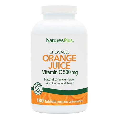 NaturesPlus Orange Juice Chewable Vitamin C - 500 mg, 180 Tablets - High Potency Immune Support Supplement, Antioxidant - Gentle On Stomach -Vegetarian, Gluten-Free - 180 Servings