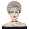 GNIMEGIL Synthetic Hair Curly Wigs Natural for Women Ombre Gray Hairstyle Old Lady Wig with Bangs Fluffy Curls Wavy Granny Silver White Wig Cosplay Halloween Costume