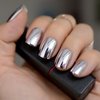 Coolnail Shiny Punk Style Metallic Light Purple False Fake Nails Metal Plating Acrylic Short Reflective Mirror Press on Nail Art Tips