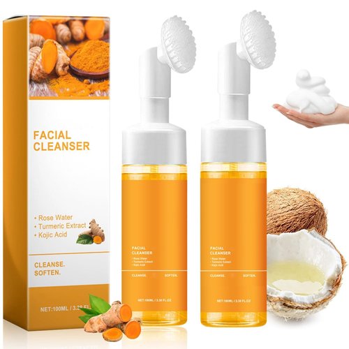 JALAWEF 2 Pcs Turmeric Glow Wash Face Wash With Brush, Deep Cleansing Facial Skin Turmeric Foaming Face Wash.