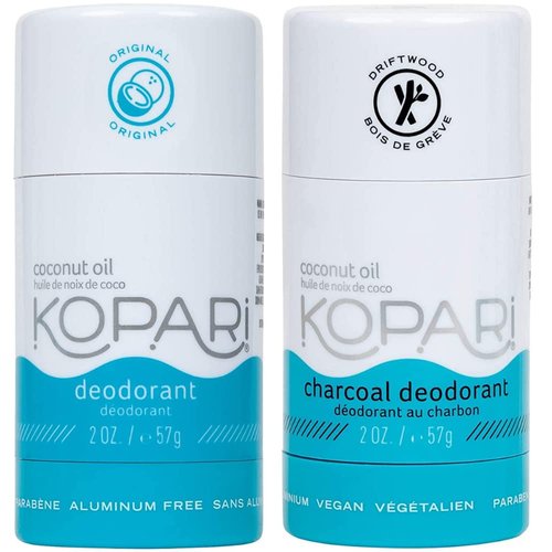 Kopari Aluminum Free Deodorant | Original + Charcoal 2 Pack | Vegan, Gluten Free, Cruelty Free, Non-Toxic, Paraben Free, For Men & Women, Odor Protection, Plant Based Organic Coconut | 2.0 oz