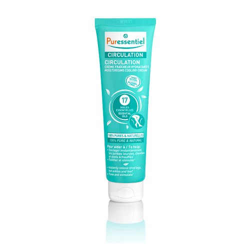 Puressentiel Circulation Moisturizing Cooling Cream - Aromatherapy Cream for Muscle Tension - Revive Sore, Tired Joints - Natural, Plant Based, Alcohol Free Massage Oil Blend - 3.4 Oz