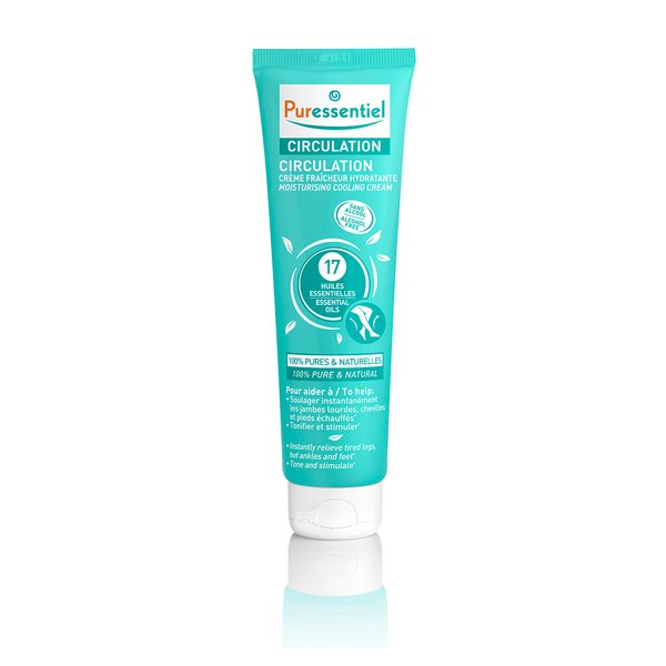 Puressentiel Circulation Moisturizing Cooling Cream - Aromatherapy Cream for Muscle Tension - Revive Sore, Tired Joints - Natural, Plant Based, Alcohol Free Massage Oil Blend - 3.4 Oz