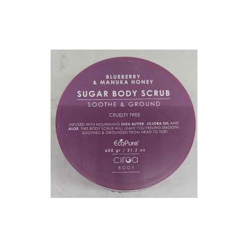 Ciroa, Sugar Body Scrub, BLUEBERRY & MANUKA HONEY, 21.2 oz, Soothe & Ground, Cruelty Free (600gr) Pack of One