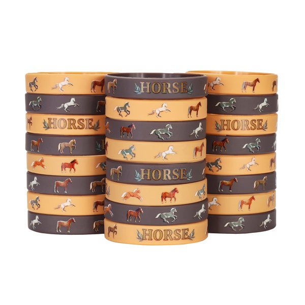 24 Pack Horses Silicone Wristbands Bracelets, Birthday Decoration Horse Party Favors for Kids